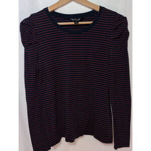 Banana Republic Black Red Rusched Shoulder Long Sleeve T-shirt Small